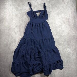 Xtraordinary Navy Blue Tiered Maxi Flowy Dress Open Back Sweetheart Neck M Boho